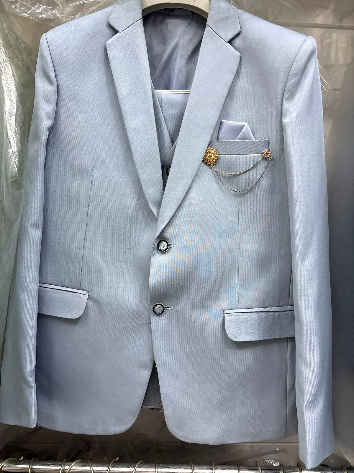 Club AK Men's Premium Ice Blue Three Piece Suit Set