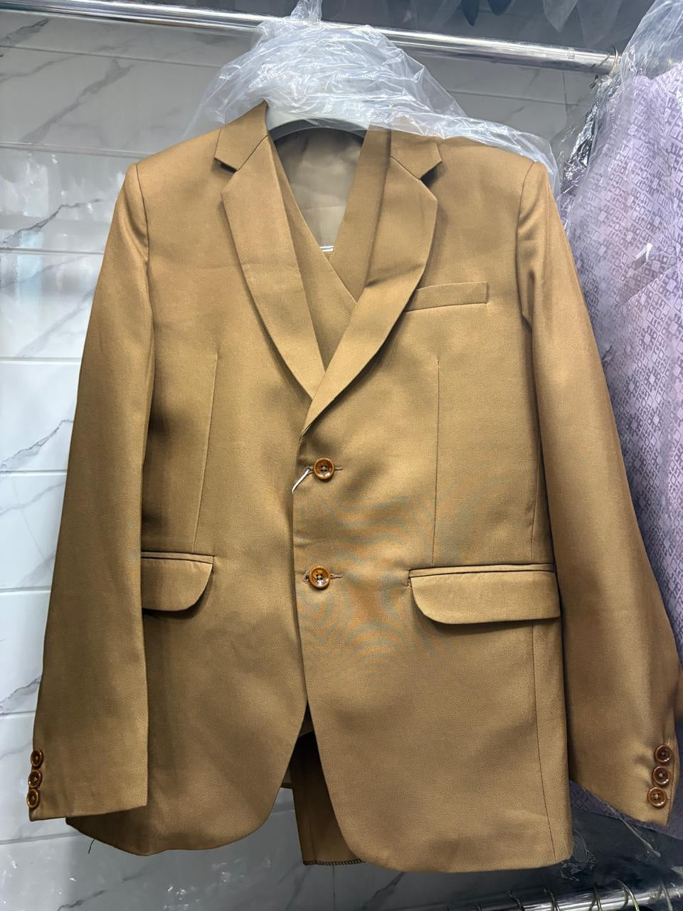 Club AK Men's Camel Brown Three Piece Suit Set