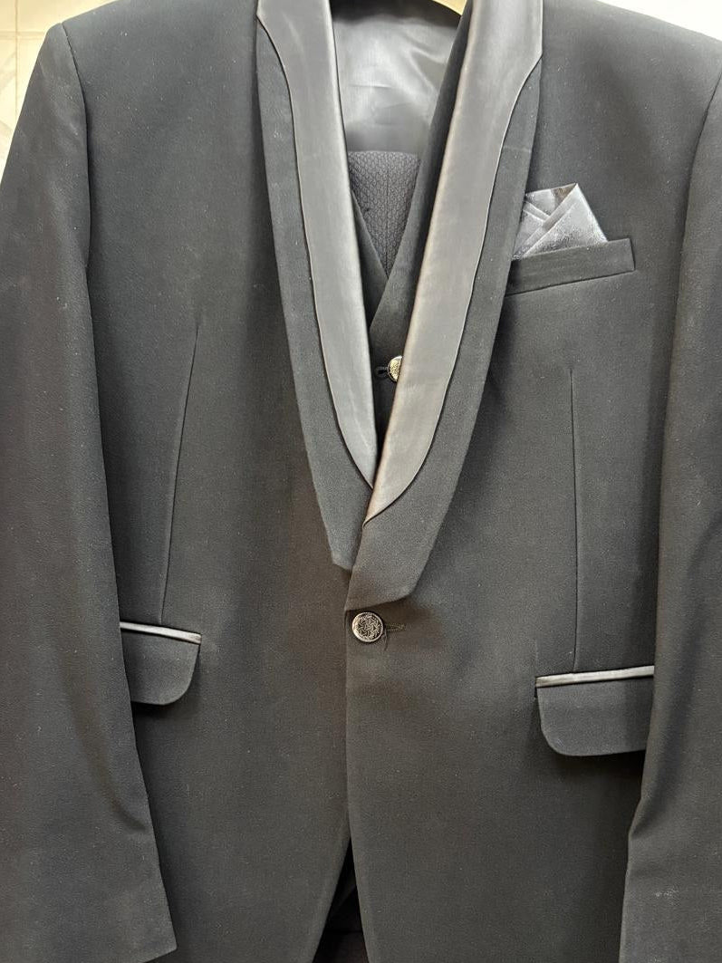 CLUB AK Men's Premium Black Tuxedo Three Piece Suit for Men | Wedding & Reception Wear