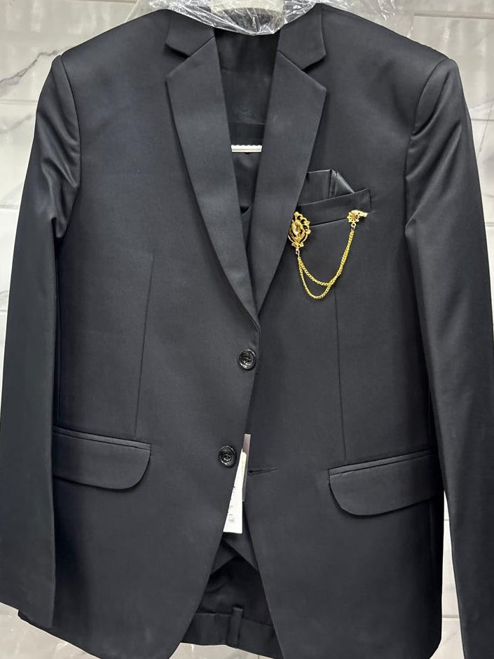 Club AK Men's Premium Black Textured Three-Piece Suit with Blazer, Waistcoat & Trousers