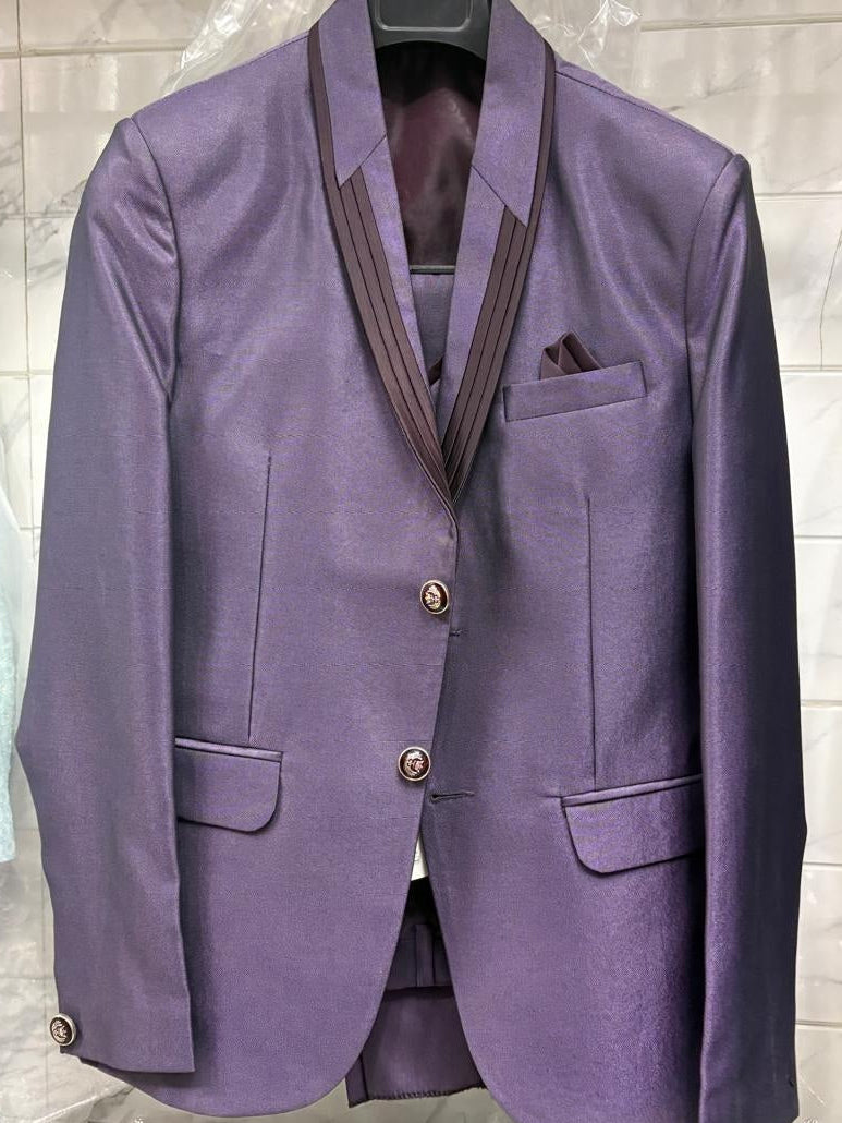 Club AK Men's Royal Lavender Purple Shawl Lapel Three-Piece suit