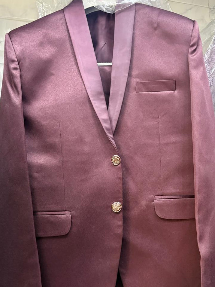 Club AK Men's Wine Maroon Three Piece Suit Set