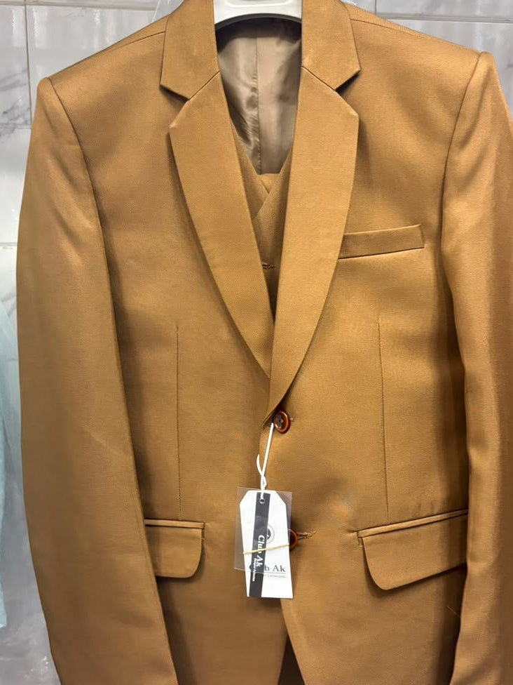 Club AK Men's Mustard Gold Premium Three-Piece Suit