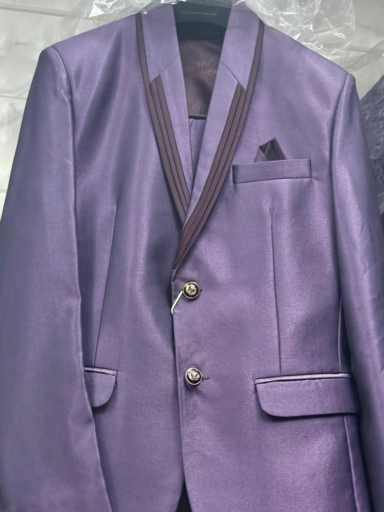 Club AK Men's Lavender Shimmer 3 Piece Suit for Men | Premium Slim Fit Tuxedo Blazer, Double Breasted Waistcoat and Trouser Set