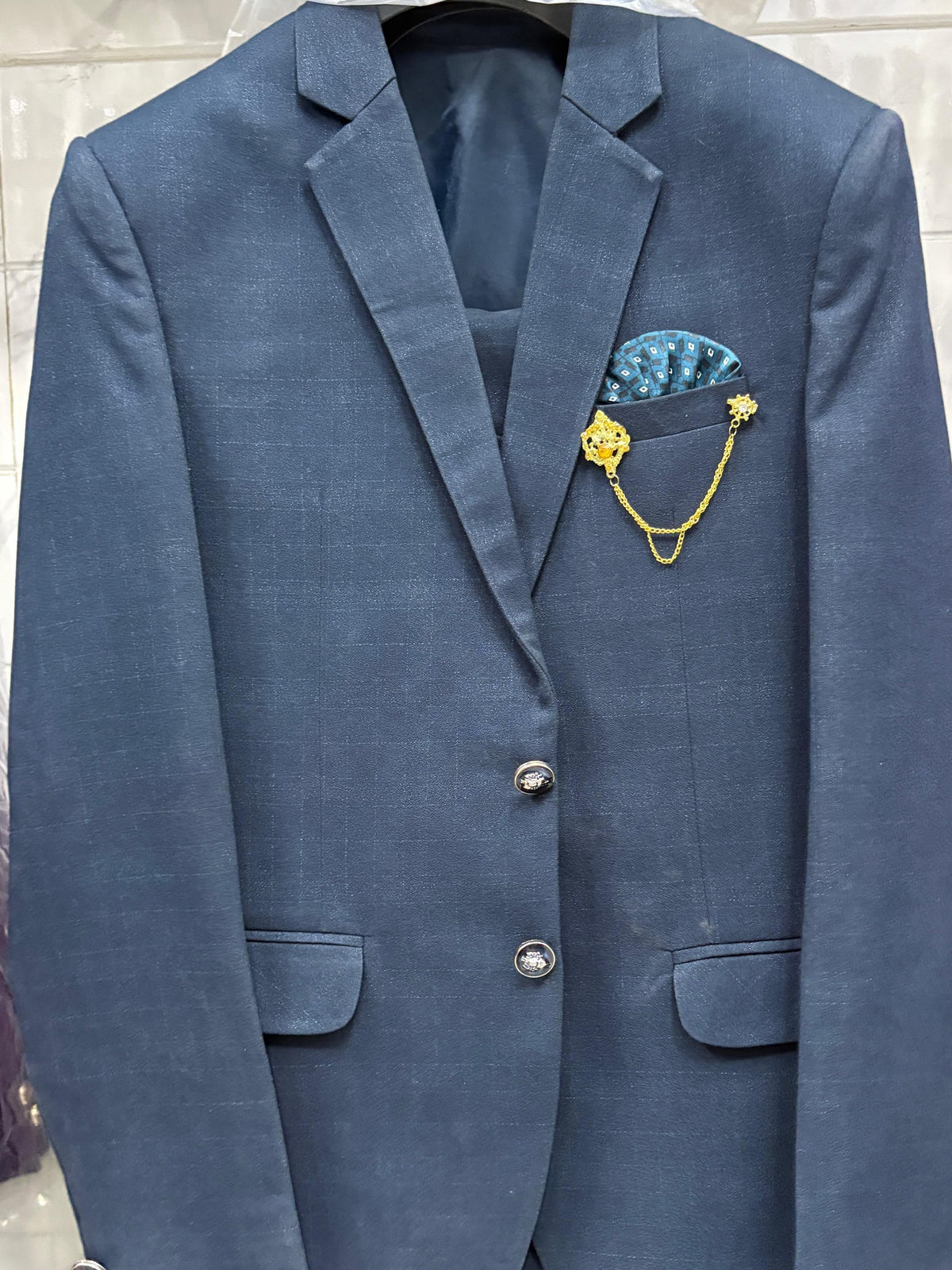 Club AK Men's Premium Navy Blue Three-Piece Suit Set