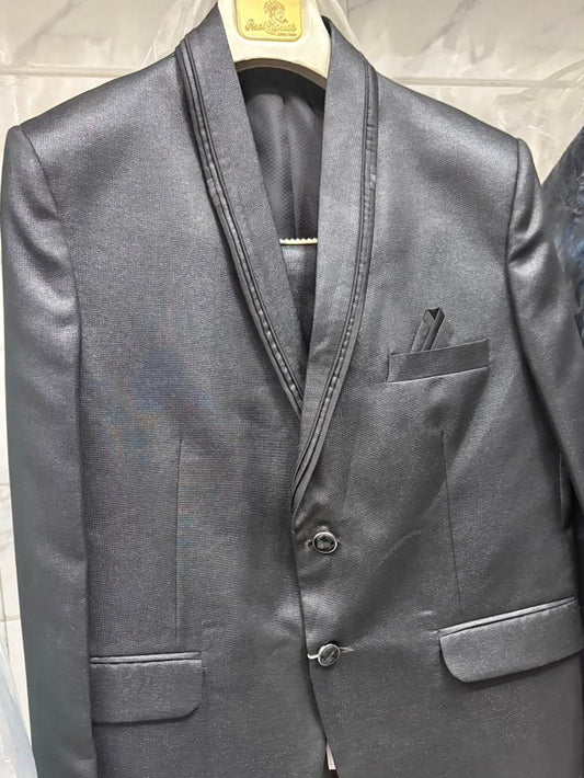 Club AK Men's Premium Graphite Grey Satin Finish Two-Piece Suit with Shawl Lapel