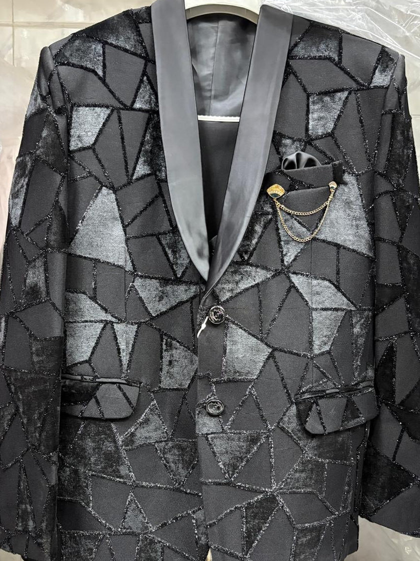 Club AK Men’s Premium Black Textured Three Piece Tuxedo Suit