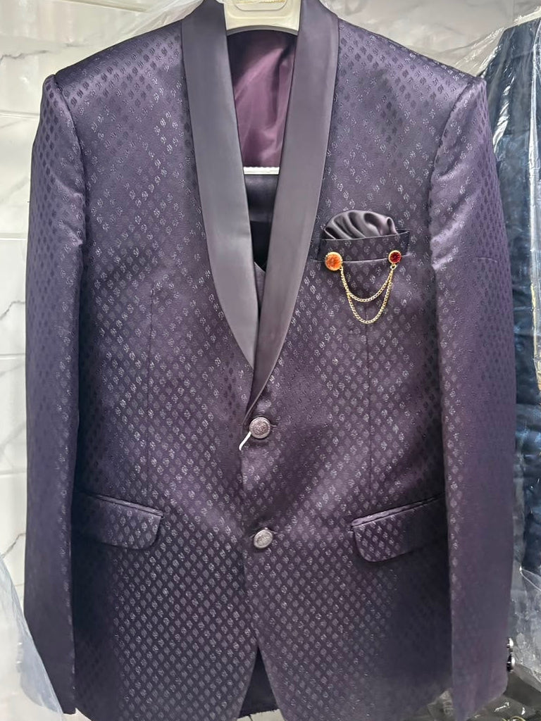 Club AK Men's Premium Purple Textured Three-Piece Suit