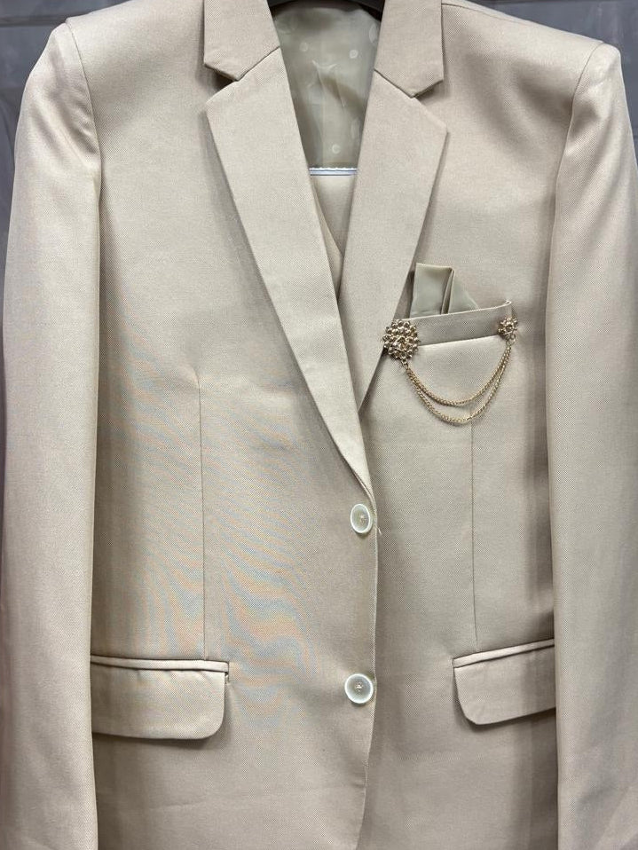 Club AK Men's Beige 3 Piece Formal Suit | Premium Wedding, Reception & Groom Wear