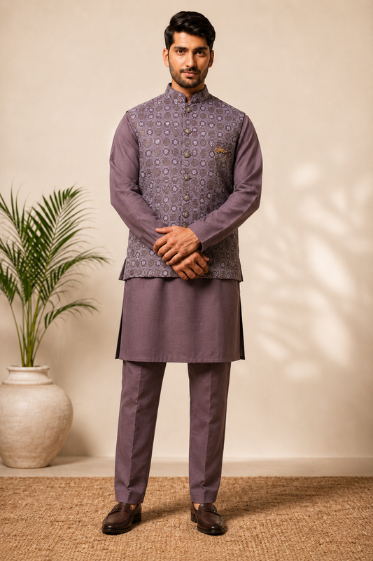 CLUB AK – Premium Men’s Embroidered Kurta Koti Set with Pajama | Wedding & Festive Wear