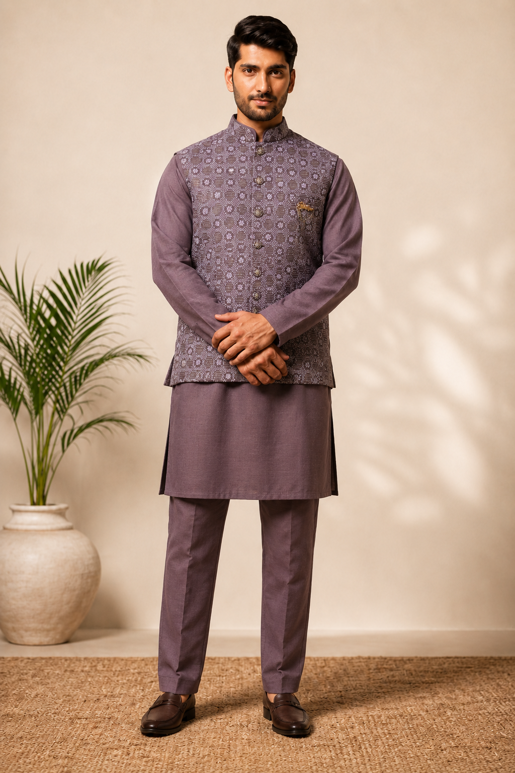 CLUB AK – Premium Men’s Embroidered Kurta Koti Set with Pajama | Wedding & Festive Wear