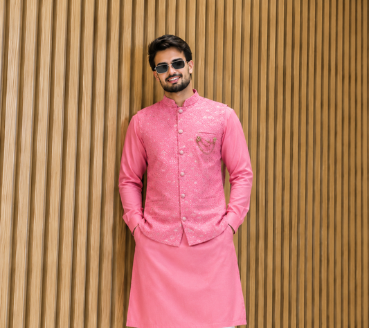 CLUB AK Men's Designer Embroidered Coti Kurta Pajama Set | Wedding & Festive Ethnic Wear