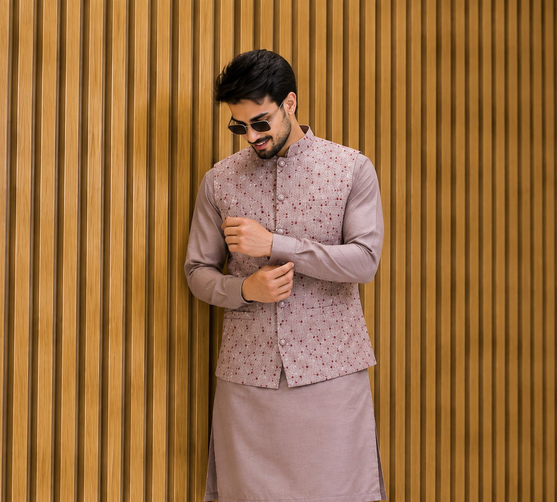 Club AK Men’s Wedding Wear Kurta Set with Traditional Geometric Design