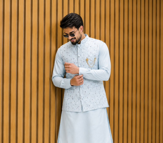 Club AK Men’s Wedding Wear Kurta Set with Traditional Geometric Design