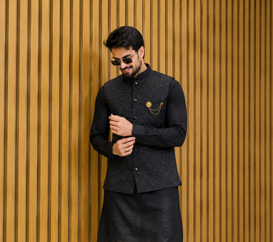 Club AK Designer Geometric Pattern Nehru Jacket Kurta Set for Men