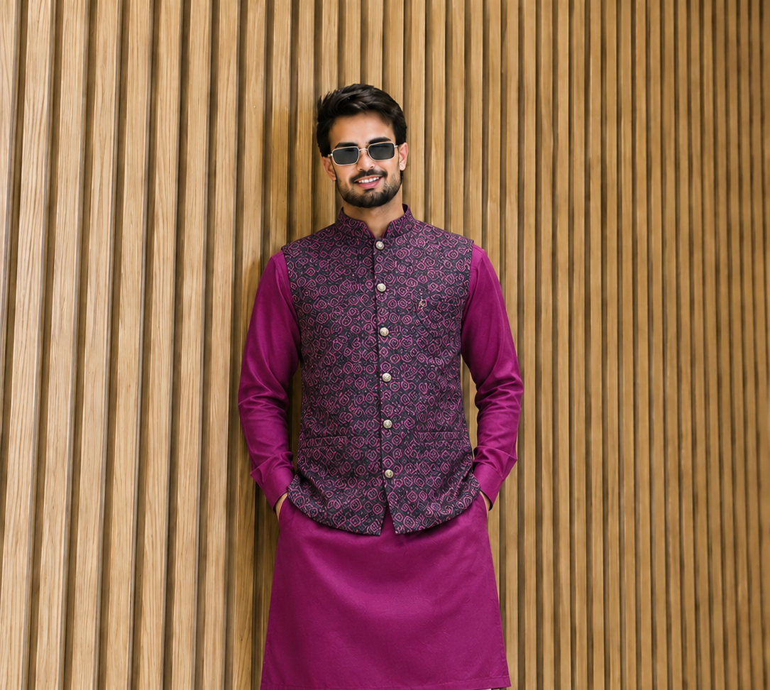 Club AK Men's Designer Jacquard Nehru Jacket with Kurta for Wedding, Party & Festive Wear