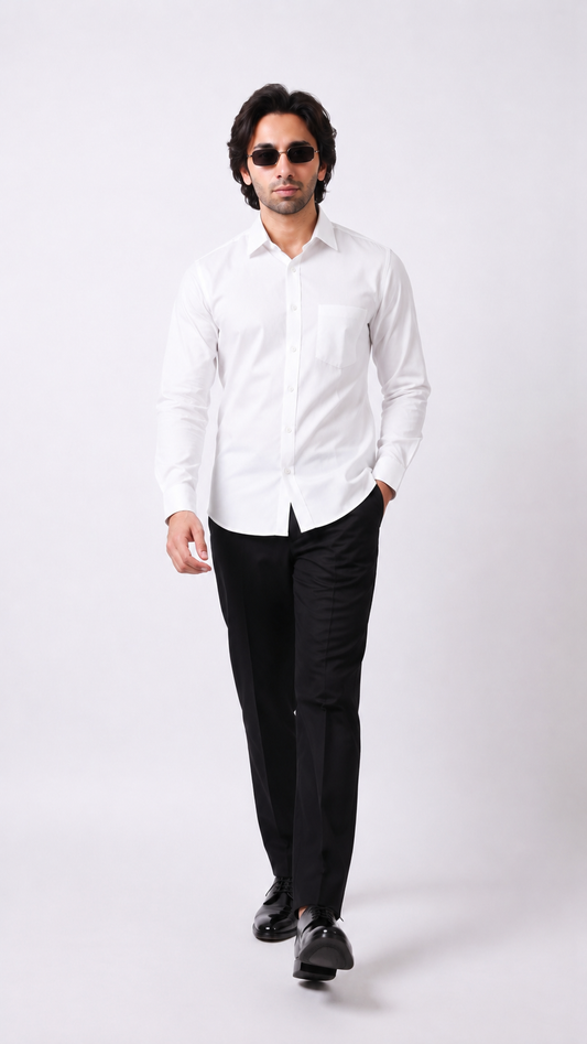 Club AK Men's Premium White Full Sleeve Formal Shirt – Stylish Solid Cotton Shirt for Men | Office, Business & Party Wear