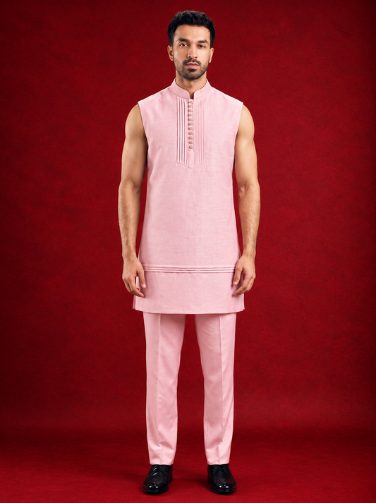 Club AK Men’s Premium Pink Textured Indo Western Suit | Wedding & Festive Wear