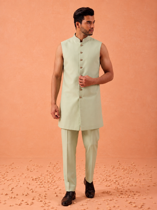 Club AK Men's Premium Sage Green Designer Indo Western Suit | Luxury Wedding & Party Wear