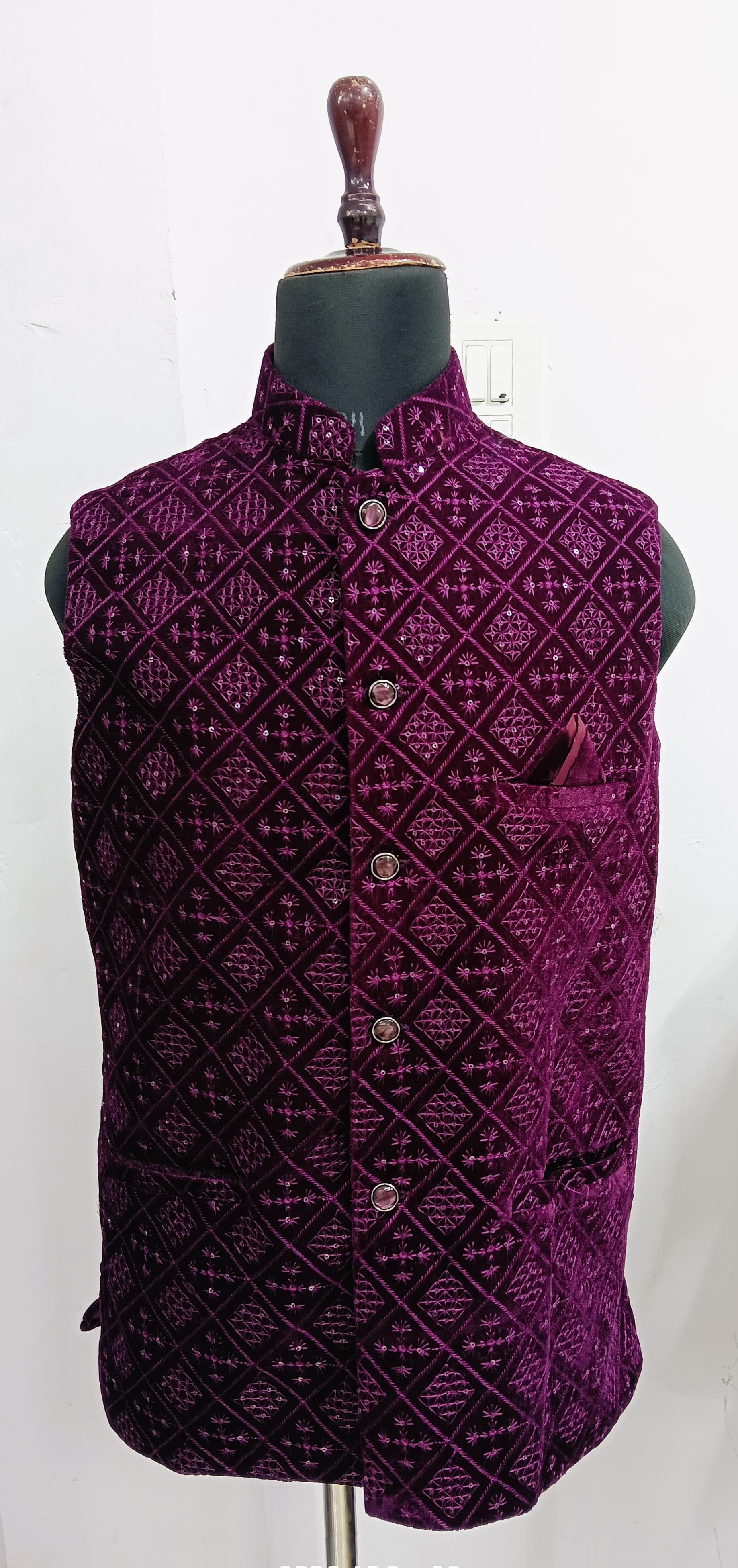 Ethnic Designed Velvet Waistcoat for Men for Festivals