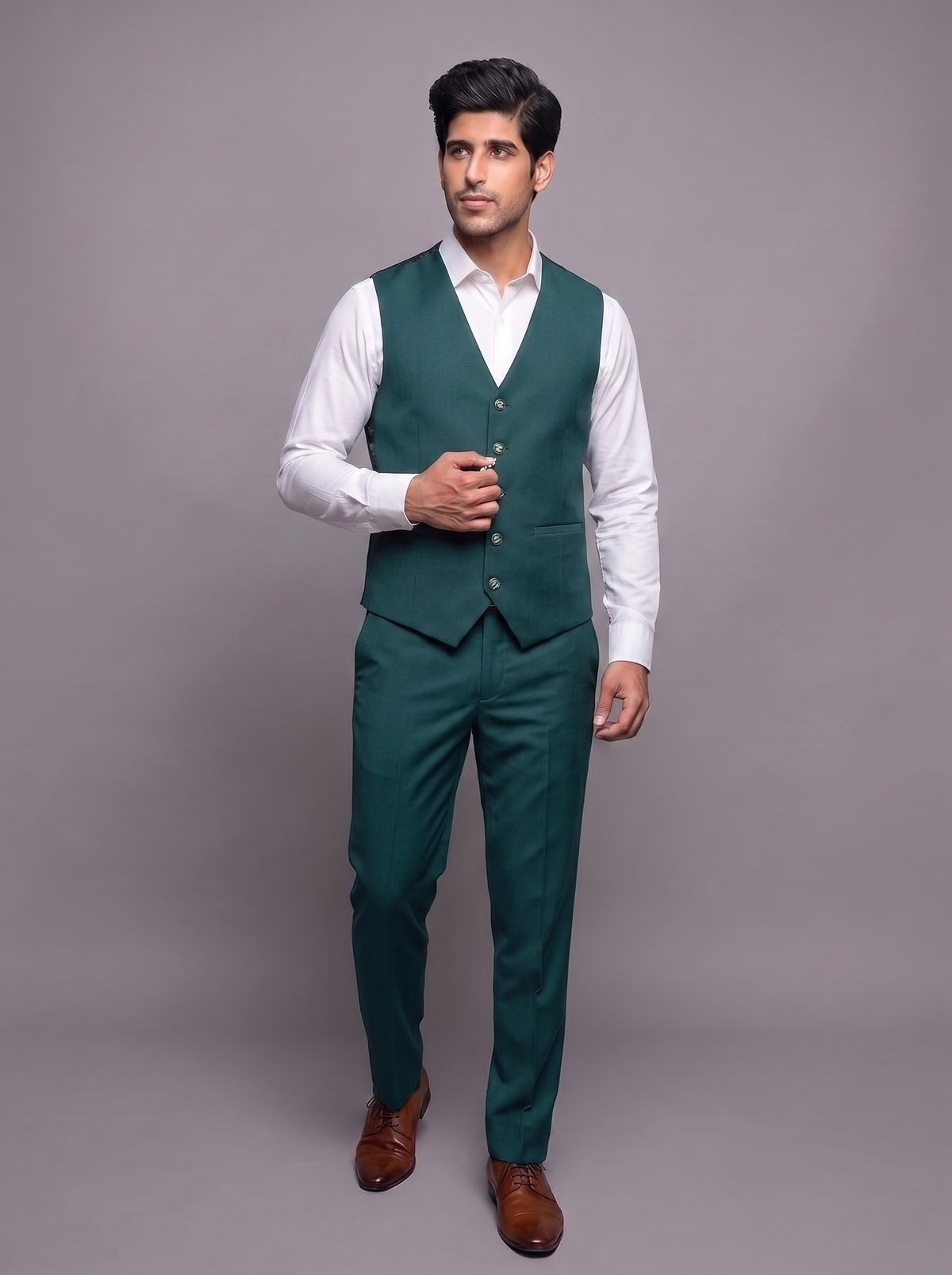 Club AK Men's Emerald Green Jacquard 3-Piece Tuxedo Suit with Shawl Lapel | Premium Wedding & Party Wear