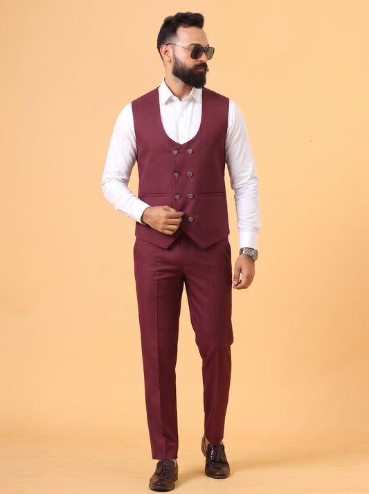 Club AK Men's Maroon 3 Piece Suit for Men | Premium Slim Fit Tuxedo Blazer, Double Breasted Waistcoat and Trouser Set