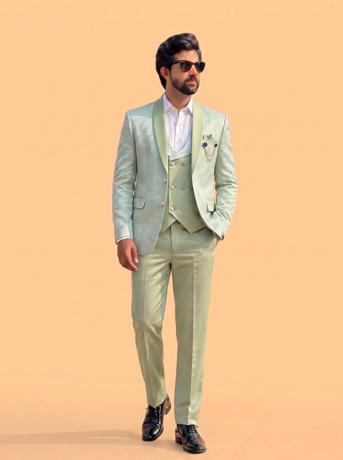 Club AK Men's Premium Jacquard Print 3 Piece Tuxedo Suit for Men