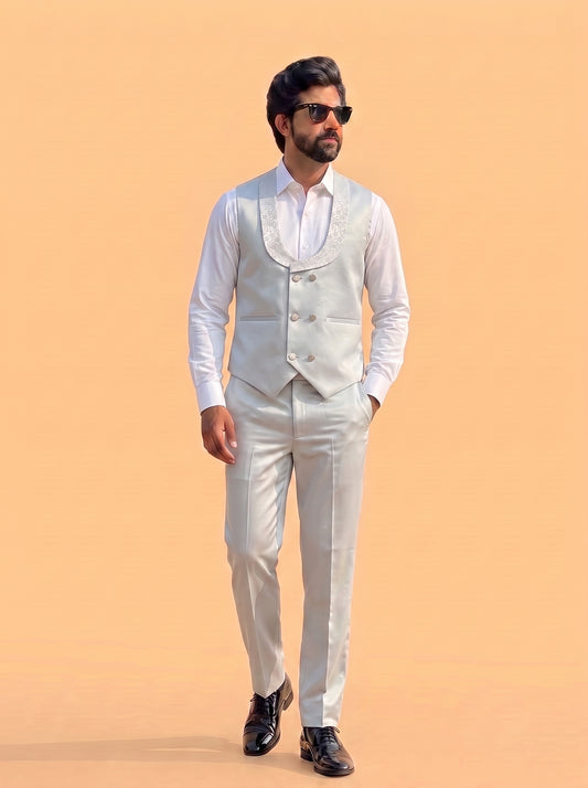 Club AK Men's Premium Jacquard Print 3 Piece Tuxedo Suit for Men