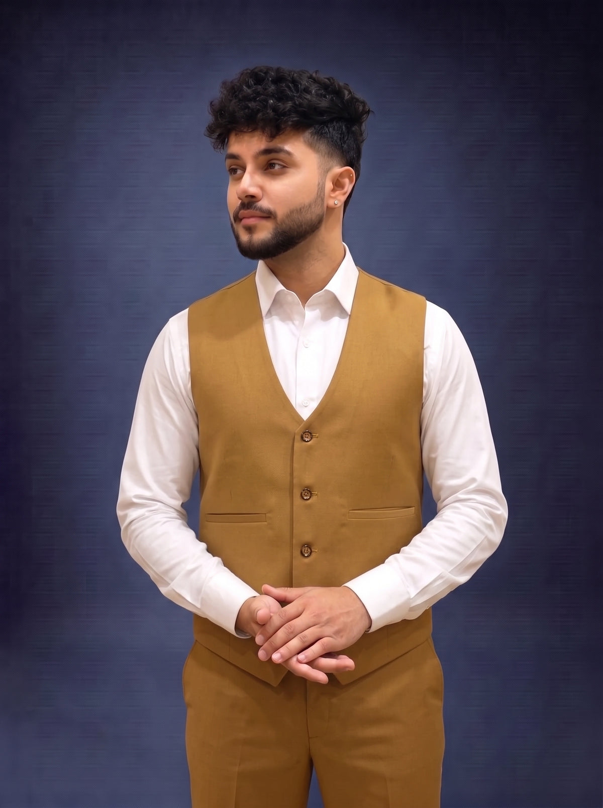 Club AK Men's Premium Mustard Gold 3 Piece Suit for Men
