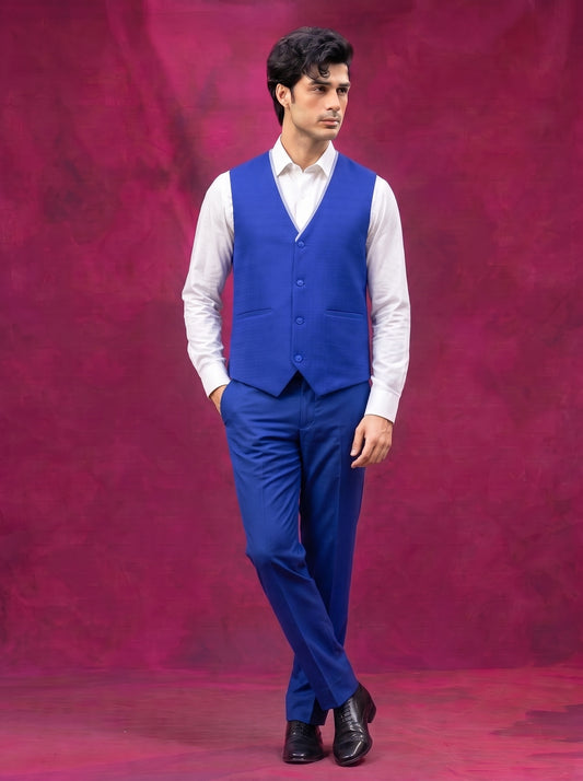 Club AK Men's Light Grey Three Piece Suit with Royal Blue Waistcoat