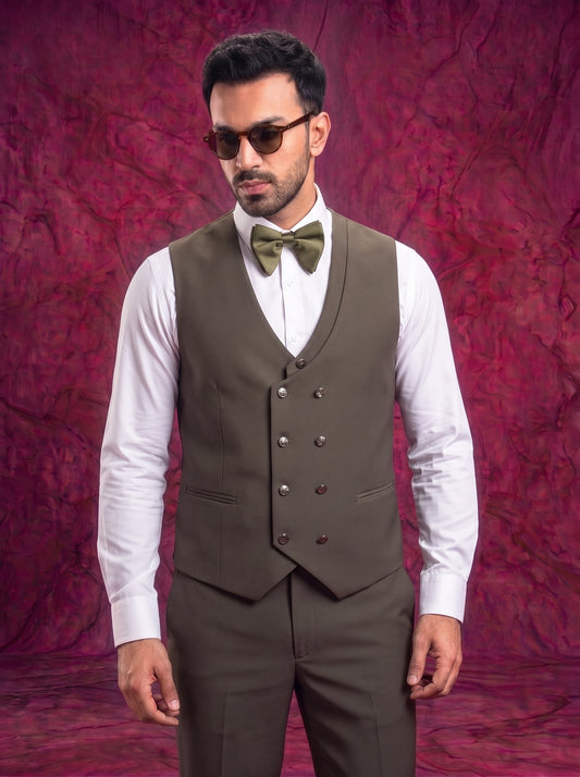 Club AK Men’s Premium Olive Green Embroidered Three Piece Tuxedo Suit