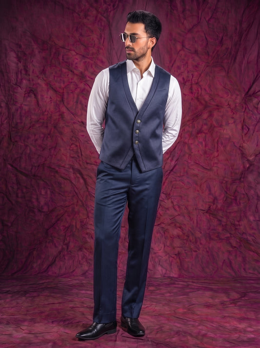 Club AK Men’s Premium Navy Blue Textured Three Piece Tuxedo Suit
