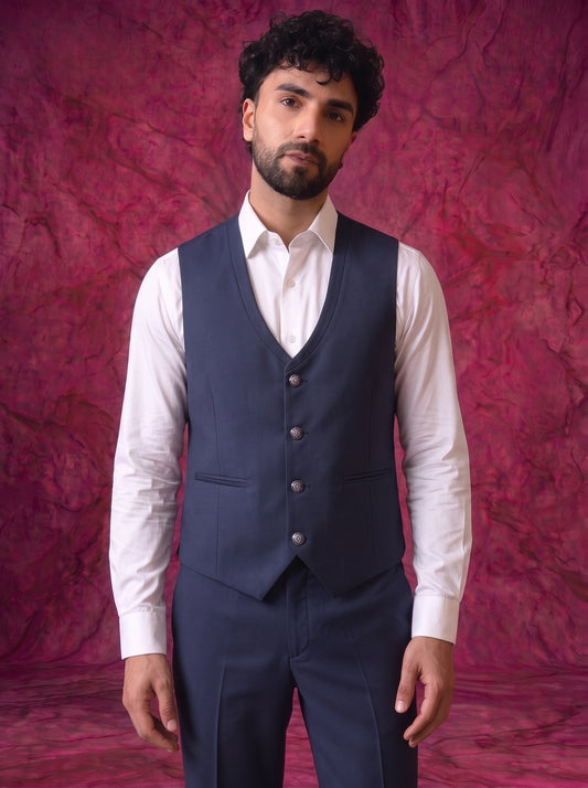 Club AK Men’s Premium Navy Blue Textured Three Piece Tuxedo Suit