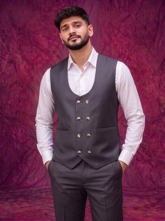 Club AK Men's Black Three Piece Suit with Satin Shawl Lapel – Premium Wedding, Reception & Party Wear Suit