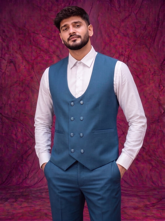 Club AK Men's Teal Blue Three Piece Suit – Premium Wedding, Reception & Party Wear Formal Suit