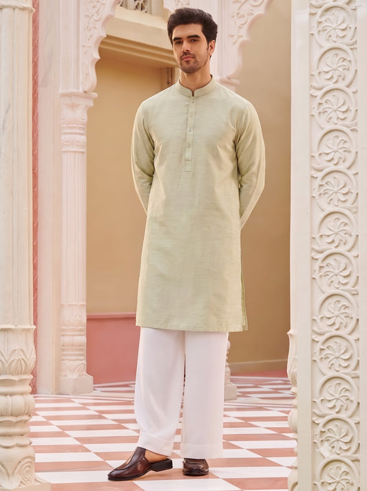 Club AK Men's Pista Green Kurta Pajama with Embroidered Cream Nehru Jacket – Premium Wedding, Festive & Ethnic Wear