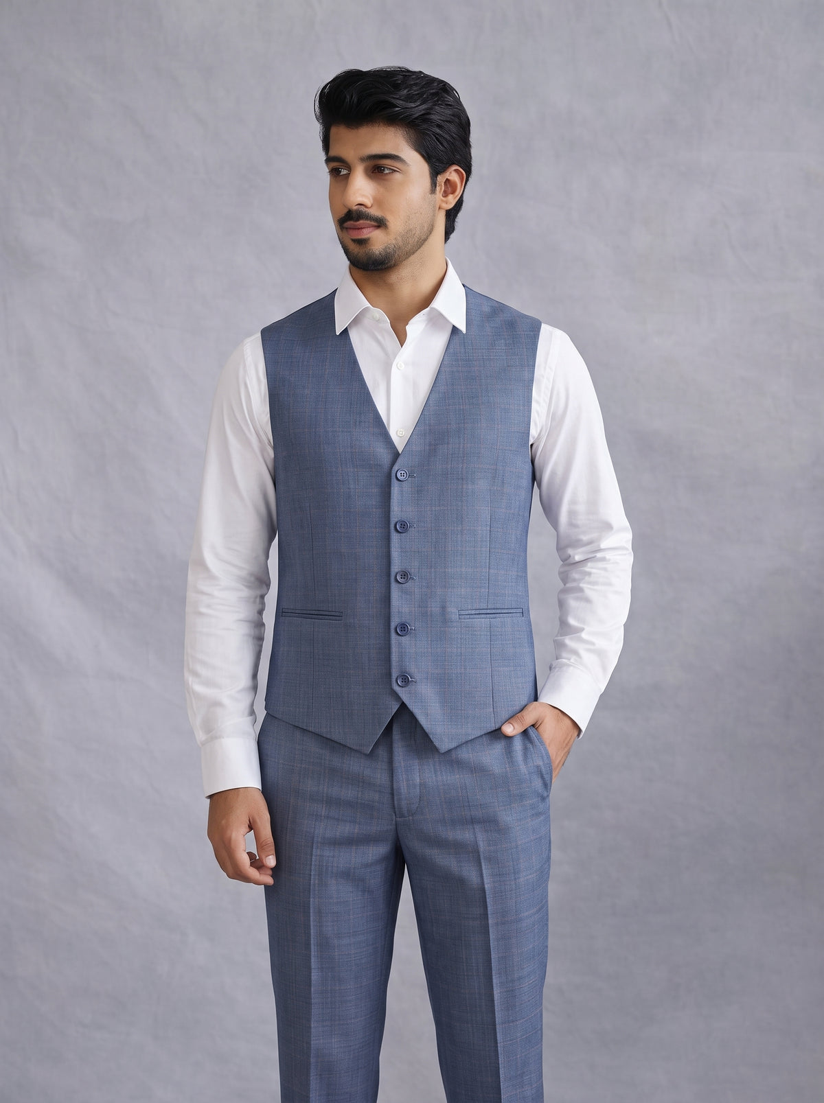 Club AK Men's Light Grey 3 Piece Suit for Men | Premium Slim Fit Blazer, Waistcoat & Trouser Set