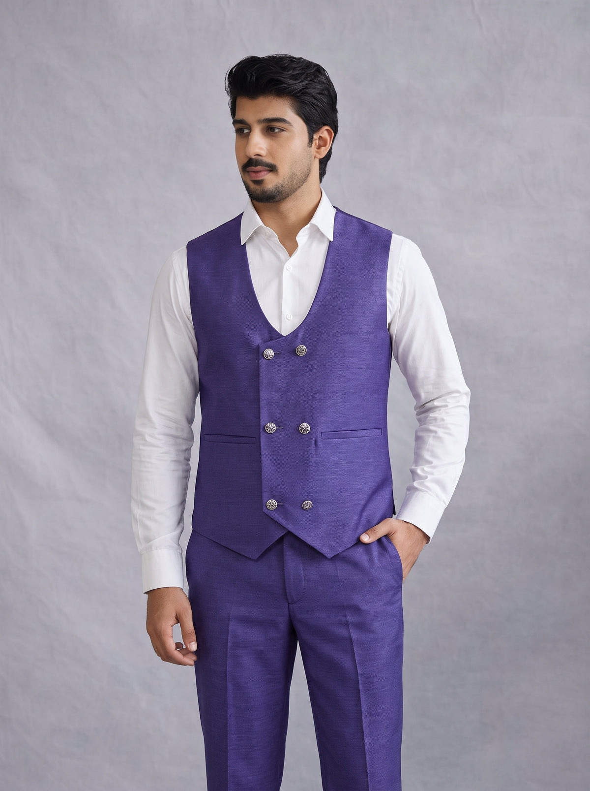 Club AK Men's Royal Purple 3 Piece Suit for Men | Premium Slim Fit Blazer, Double Breasted Waistcoat & Trouser Set