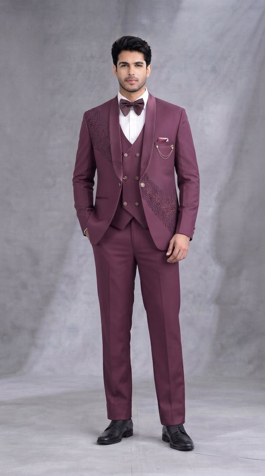Club AK Embroidered Tuxedo Suit for Men with Satin Shawl Lapel | Premium Groom Tuxedo