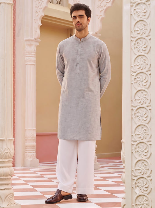 Club AK Men's Grey Kurta Pajama with Peach Embroidered Nehru Jacket – Premium Wedding, Festive & Ethnic Wear