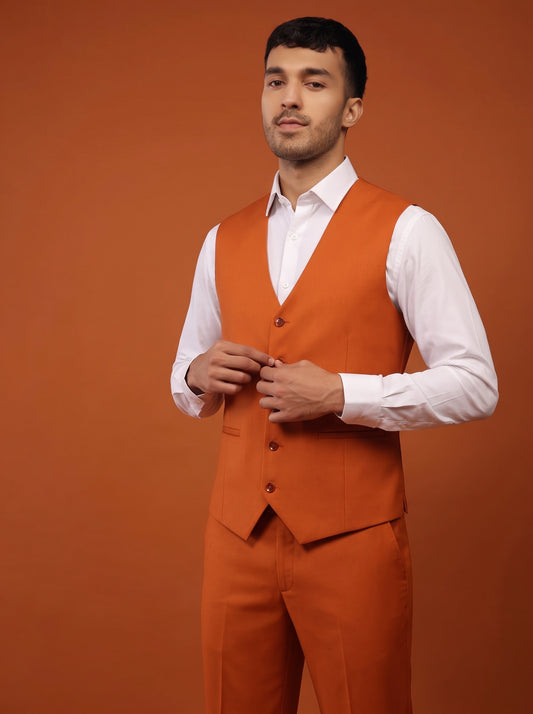 Club AK Men's Burnt Orange Three Piece Suit Set for Wedding, Party & Formal Wear