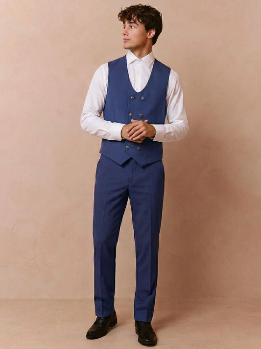 Men's Royal Blue Black Diamond Tuxedo 3 Piece Suit