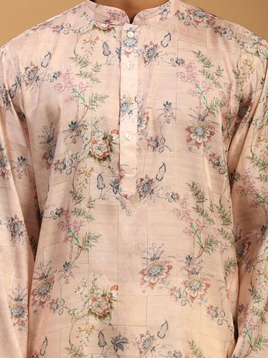 Pink floral kurta pant set front view