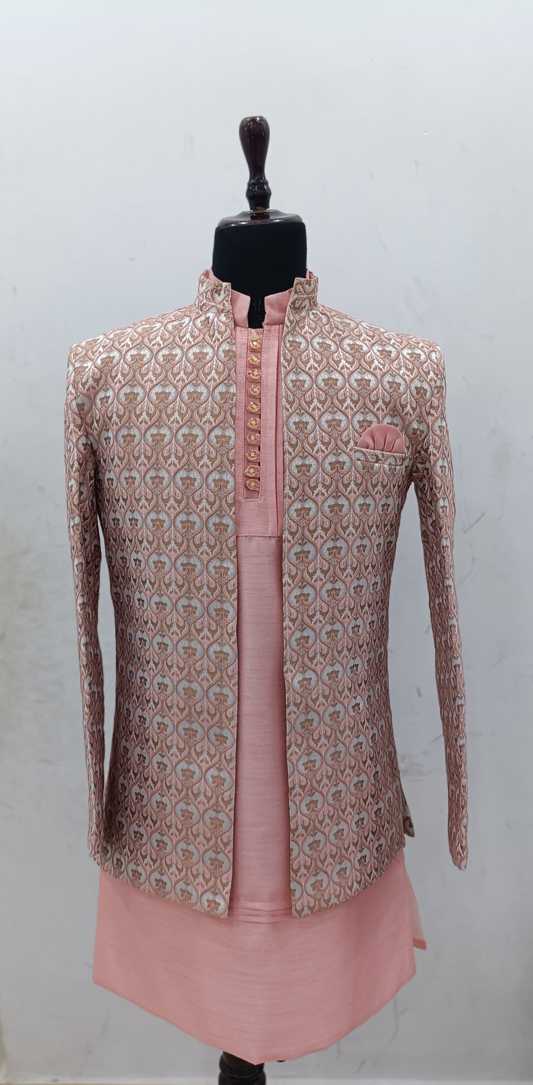 Men’s Cream & Golden Printed Ethnic Shrug | Wedding & Party Wear Jodhpuri Coat