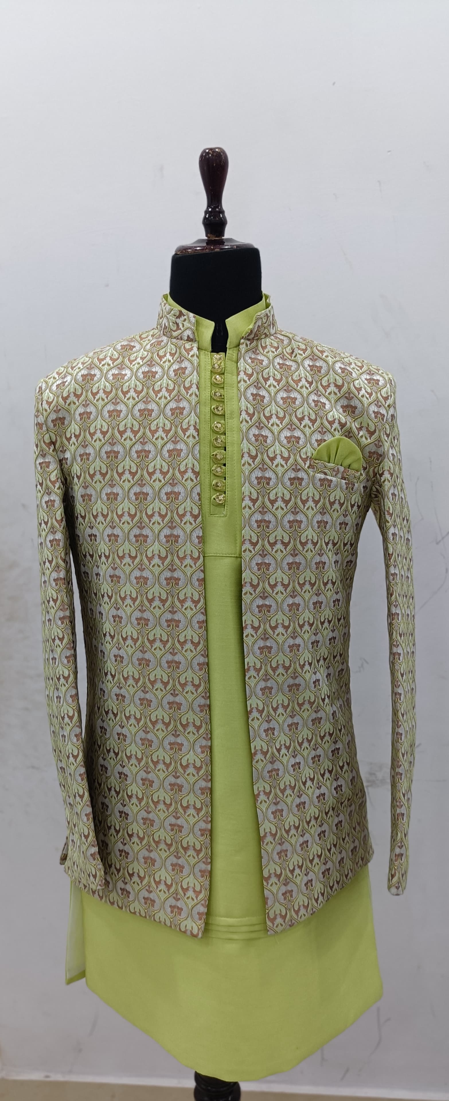 Men’s Cream & Golden Printed Ethnic Shrug | Wedding & Party Wear Jodhpuri Coat