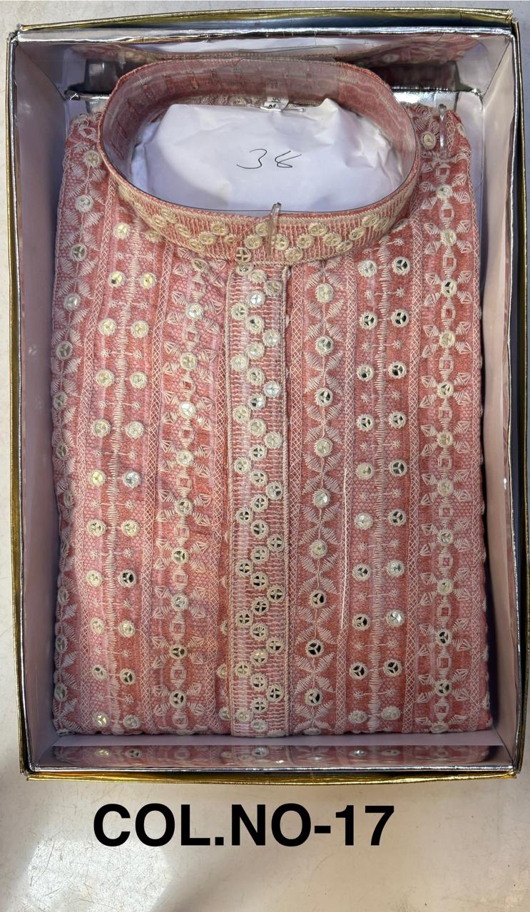 Cotton Silk Embroidery Kurta for men
