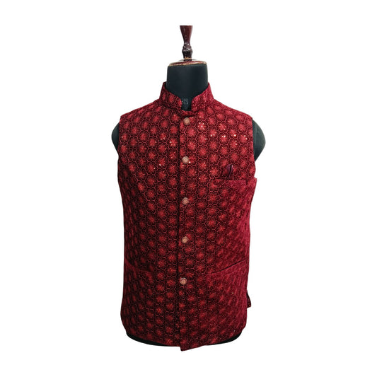 Ethnic Designed Velvet Waistcoat for Men for Festivals