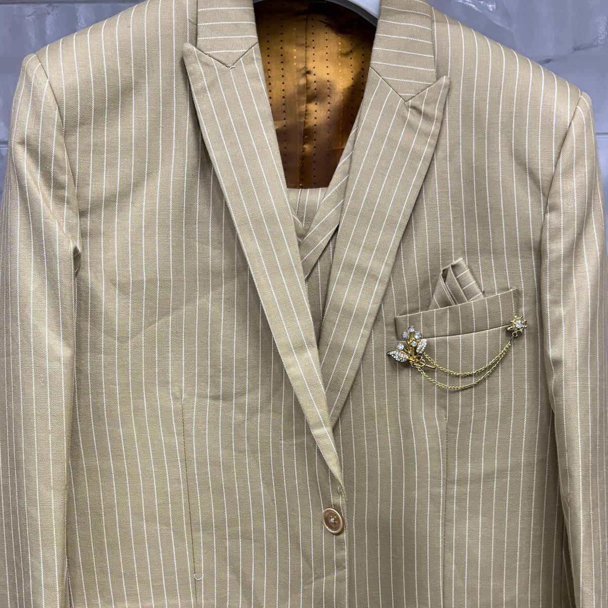 Men's TR beige three-piece suit