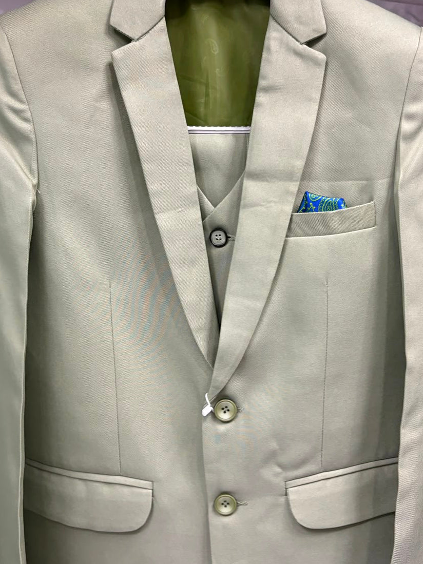 Club AK Men's Elegant Sage Green Three Piece Suit for Men with Blazer, Waistcoat and Formal Pants | Premium Wedding Wear