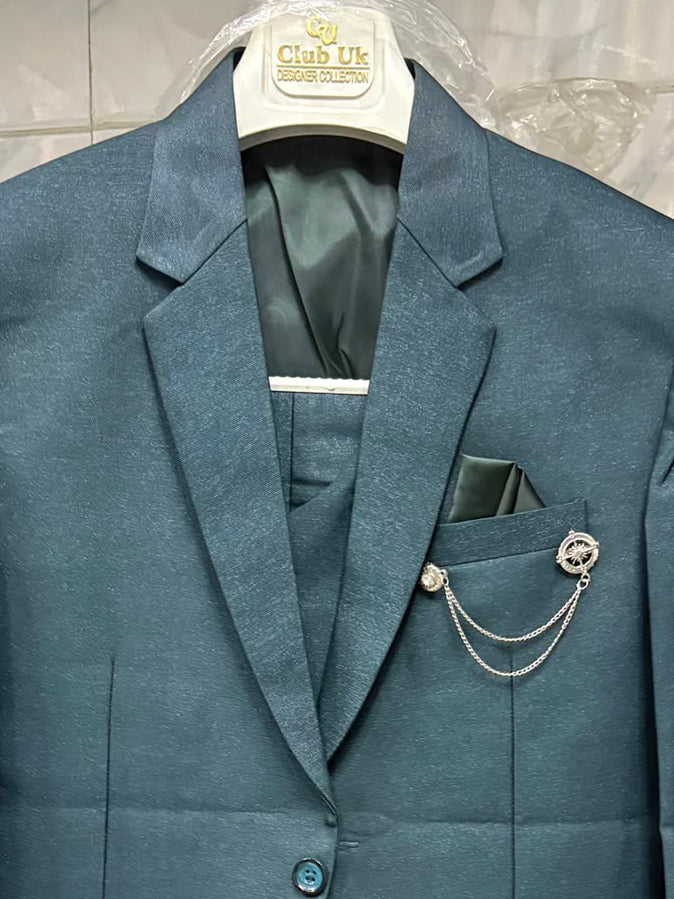 Club AK Teal Blue Formal Suit for Men | Slim Fit 3 Piece Blazer Set